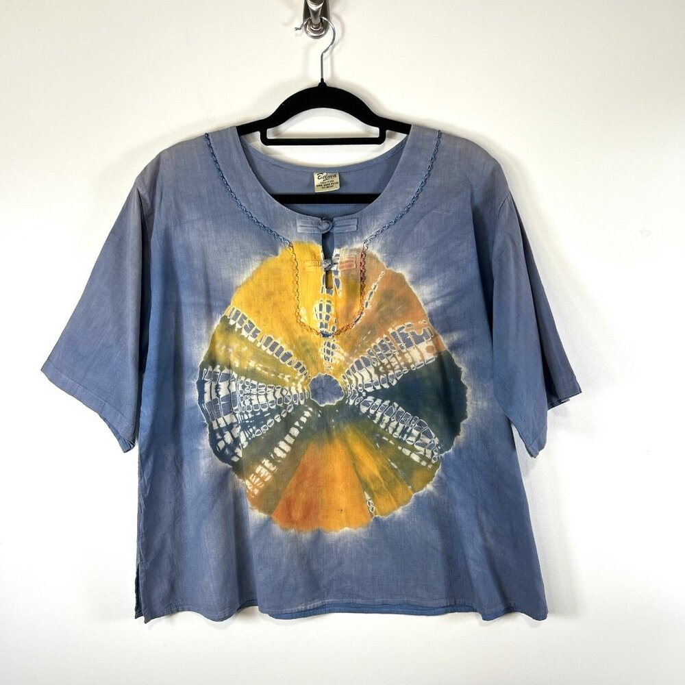 Vintage Belma New York Tie Dye Blue Yellow Top Women’s One‎ Size Boho Hippie